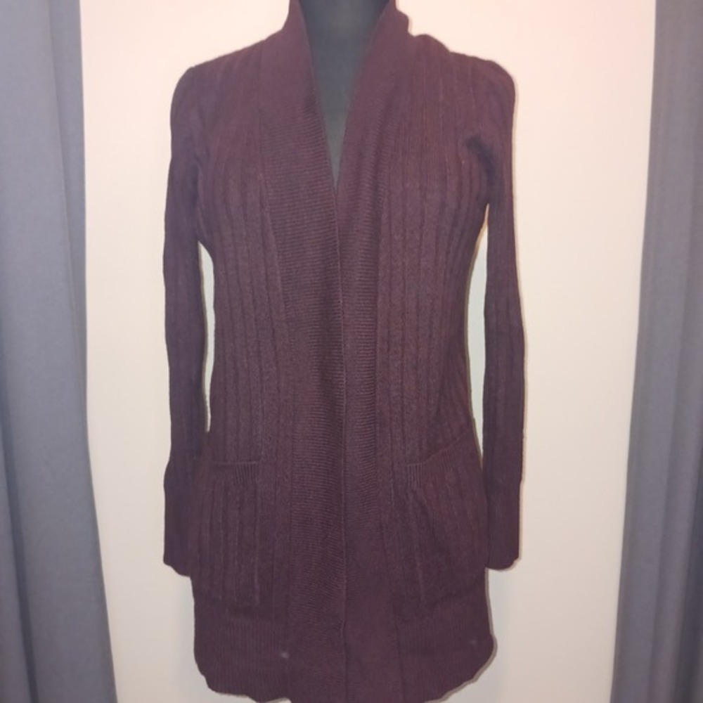 LOFT Outlet‎ Burgundy Ribbed Knit Long Soft Comfy Cardigan Sweater Pockets  S